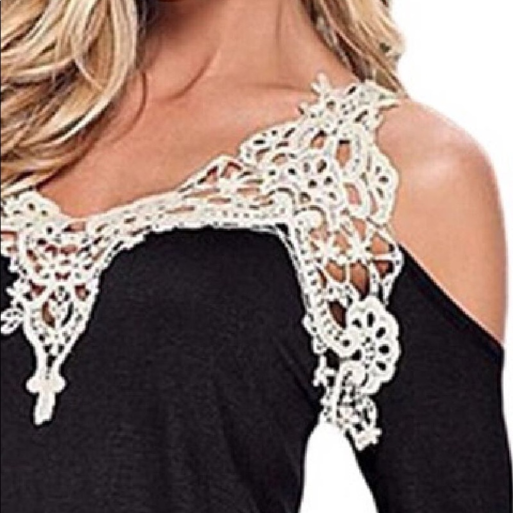 "Clemma" Floral Lace Cold Shoulder Top - Picture 2 of 3